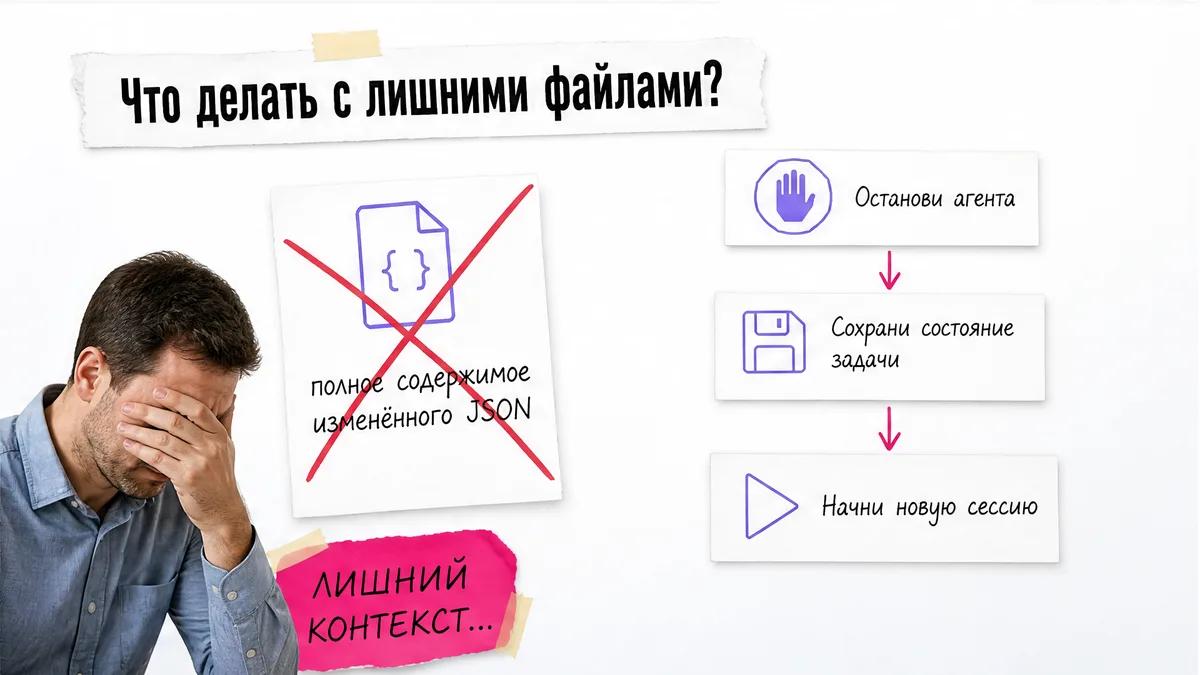 Мужчина закрывает лицо рядом с перечёркнутым полным JSON.