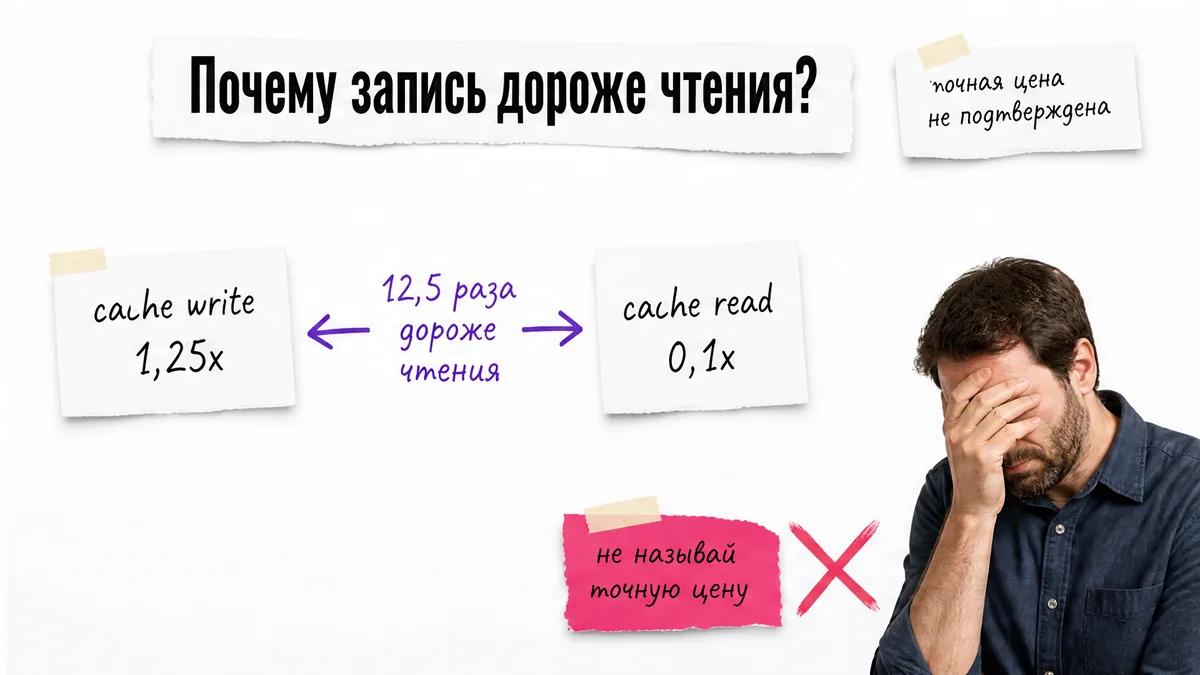 Мужчина закрывает лицо перед карточками ставок записи и чтения из кэша.